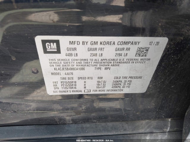 Aukcja sprzedaży 2021 Buick Encore Awd Preferred, vin: KL4CJESB4MB341086, numer aukcji: 45447460