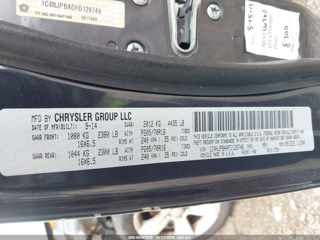 2015 Jeep Patriot Sport მანქანა იყიდება აუქციონზე, vin: 1C4NJPBA0FD129746, აუქციონის ნომერი: 45447474