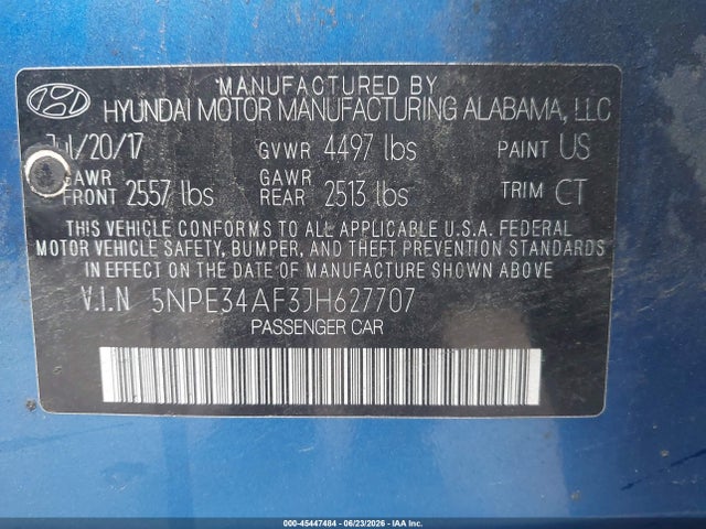 2018 Hyundai Sonata Sport მანქანა იყიდება აუქციონზე, vin: 5NPE34AF3JH627707, აუქციონის ნომერი: 45447484