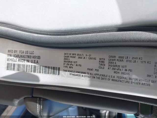 Продаж на аукціоні авто 2021 Jeep Grand Cherokee L Altitude 4x4, vin: 1C4RJKAG7M8149105, номер лоту: 45447489