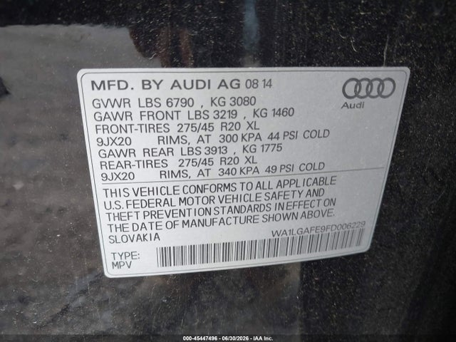 Продаж на аукціоні авто 2015 Audi Q7 3.0t Premium, vin: WA1LGAFE9FD006229, номер лоту: 45447496
