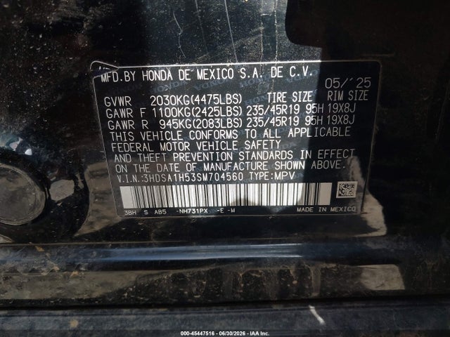 Aukcja sprzedaży 2025 Acura Adx A-spec, vin: 3HDSA1H53SM704560, numer aukcji: 45447516