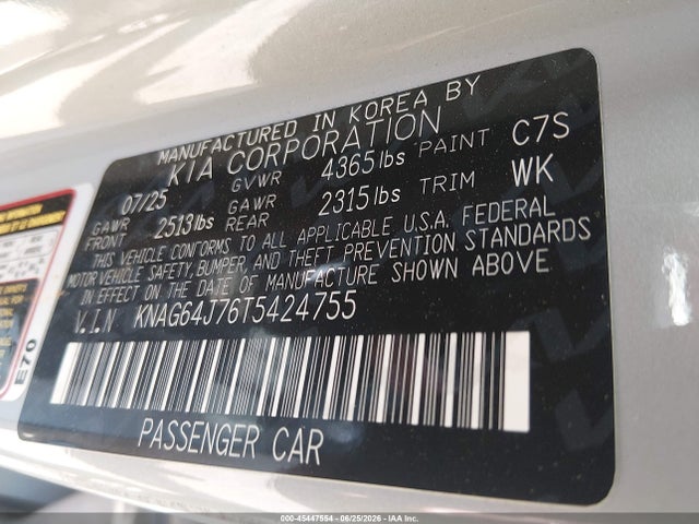 2026 Kia K5 Gt-line Fwd მანქანა იყიდება აუქციონზე, vin: KNAG64J76T5424755, აუქციონის ნომერი: 45447554