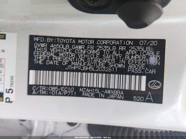 Продаж на аукціоні авто 2020 Lexus Ux 250h, vin: JTHP9JBH5L2032611, номер лоту: 45447555