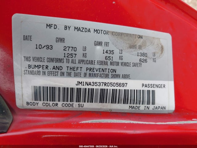 Aukcja sprzedaży 1994 Mazda Mx-5 Miata, vin: JM1NA3537R0505697, numer aukcji: 45447559