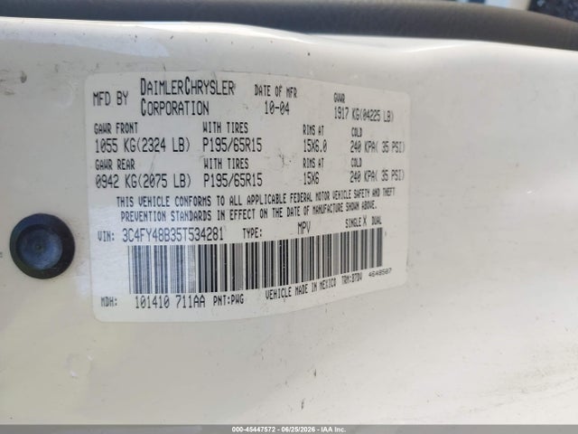 Продажа на аукционе авто 2005 Chrysler Pt Cruiser, vin: 3C4FY48B35T534281, номер лота: 45447572