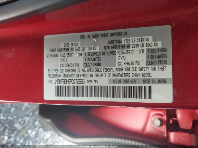Продажа на аукционе авто 2023 Mazda Cx-5 2.5 S Select, vin: JM3KFBBM6P0272685, номер лота: 45447594