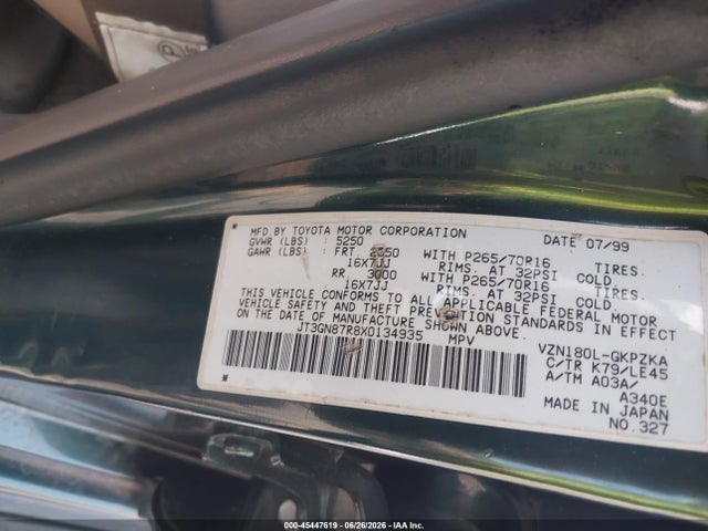 Aukcja sprzedaży 1999 Toyota 4runner Limited V6, vin: JT3GN87R8X0134935, numer aukcji: 45447619
