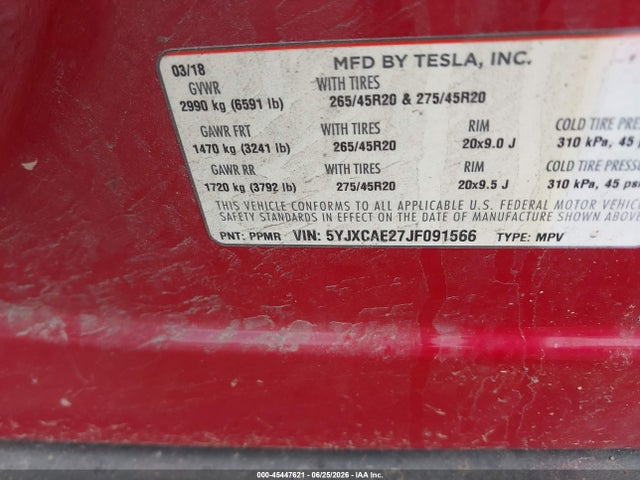 Tesla Model X 100d/75d/p100d 2018 5YJXCAE27JF091566 Image 9
