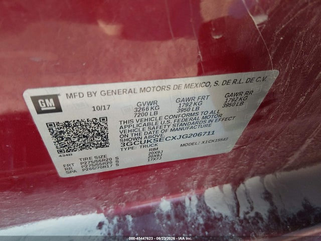 45447623 :رقم المزاد ، 3GCUKSECXJG206711 vin ، 2018 Chevrolet Silverado 1500 Ltz مزاد بيع