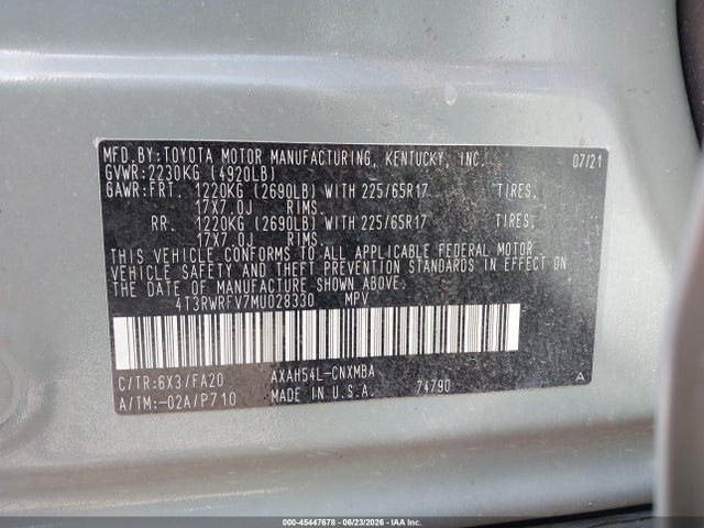 4T3RWRFV7MU028330 Toyota Rav4 Hybrid Xle