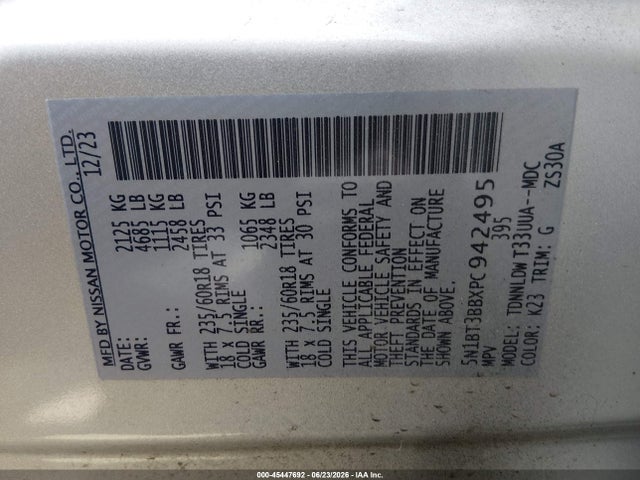 5N1BT3BBXPC942495 Nissan Rogue Sv Intelligent Awd