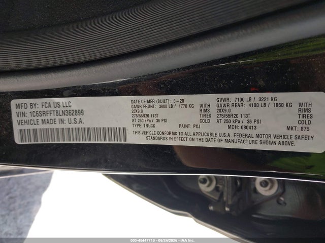 Aukcja sprzedaży 2020 Ram 1500 Big Horn  4x4 5'7 Box, vin: 1C6SRFFT8LN362899, numer aukcji: 45447719
