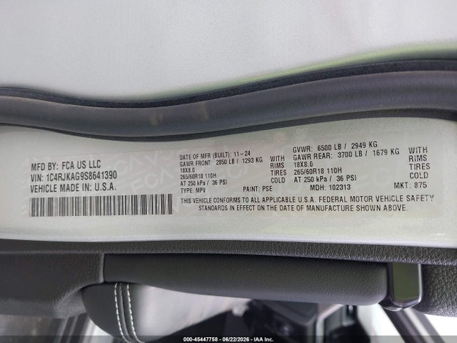 Продажа на аукционе авто 2025 Jeep Grand Cherokee L Altitude X 4x4, vin: 1C4RJKAG9S8641390, номер лота: 45447758