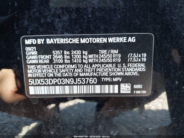 BMW X3 Xdrive30i 2022 5UX53DP03N9J53760 Image 9