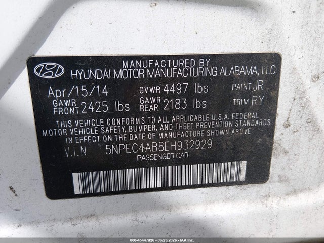 Продажа на аукционе авто 2014 Hyundai Sonata Limited 2.0t, vin: 5NPEC4AB8EH932929, номер лота: 45447826