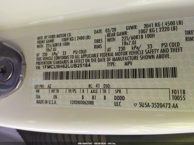 Ford ESCAPE SEL 2020 1FMCU9H62LUB25184 Image 9