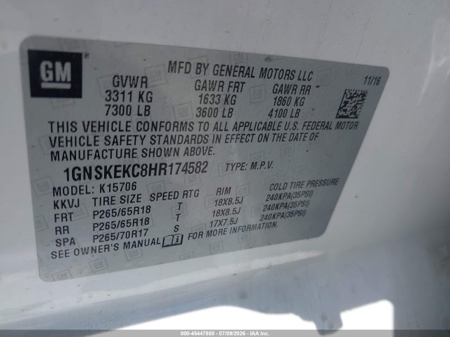1GNSKEKC8HR174582 Chevrolet Tahoe Commercial Fleet
