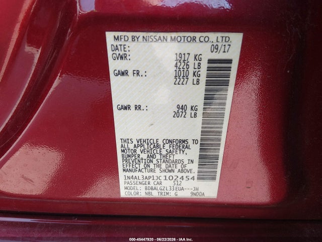 Auction sale of the 2018 Nissan Altima 2.5 S, vin: 1N4AL3AP1JC102454, lot number: 45447920