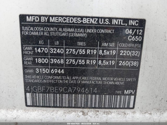 Продаж на аукціоні авто 2012 Mercedes-benz Gl 450 4matic, vin: 4JGBF7BE9CA794614, номер лоту: 45447925