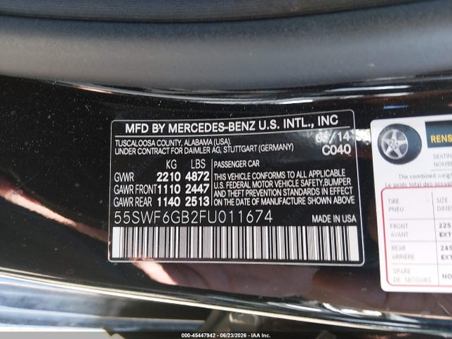 Продажа на аукционе авто 2015 Mercedes-benz C 400 4matic, vin: 55SWF6GB2FU011674, номер лота: 45447942