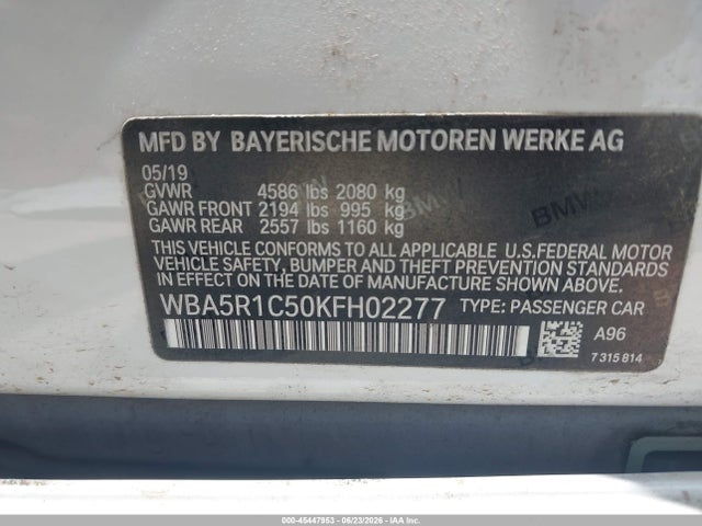 2019 Bmw 330i მანქანა იყიდება აუქციონზე, vin: WBA5R1C50KFH02277, აუქციონის ნომერი: 45447953