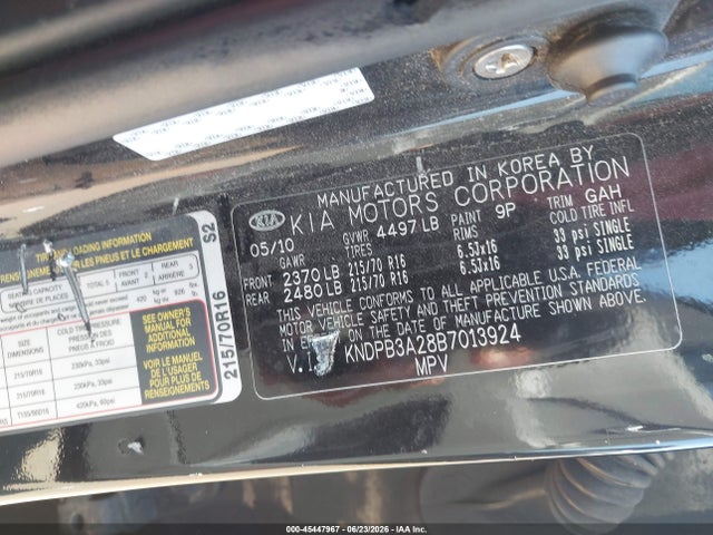 Aukcja sprzedaży 2011 Kia Sportage, vin: KNDPB3A28B7013924, numer aukcji: 45447967
