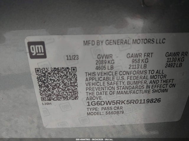 2024 Cadillac Ct5 Luxury მანქანა იყიდება აუქციონზე, vin: 1G6DW5RK5R0119826, აუქციონის ნომერი: 45447983