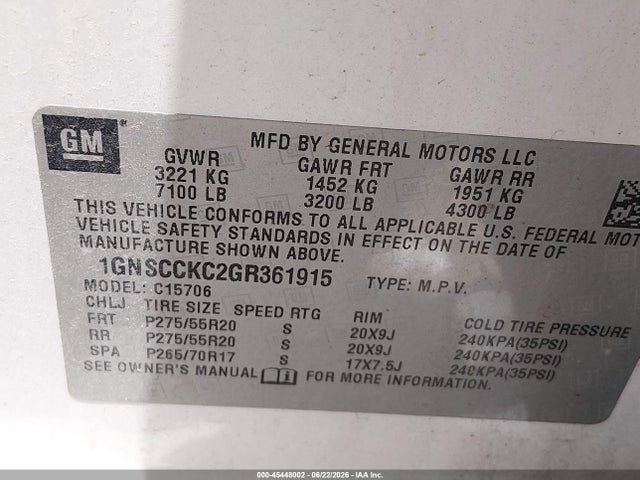 Chevrolet Tahoe Ltz 2016 1GNSCCKC2GR361915 Image 9
