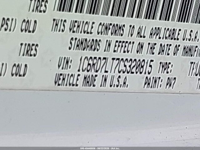 Продаж на аукціоні авто 2012 Ram 1500 Lone Star, vin: 1C6RD7LT7CS320815, номер лоту: 45448006