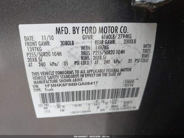 Aukcja sprzedaży 2011 Ford Explorer Limited, vin: 1FMHK8F88BGA06417, numer aukcji: 45448037