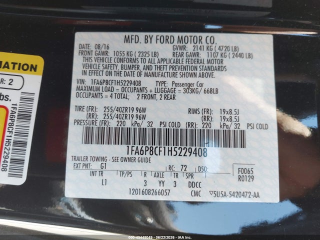 1FA6P8CF1H5229408 Ford Mustang Gt/gt Premium