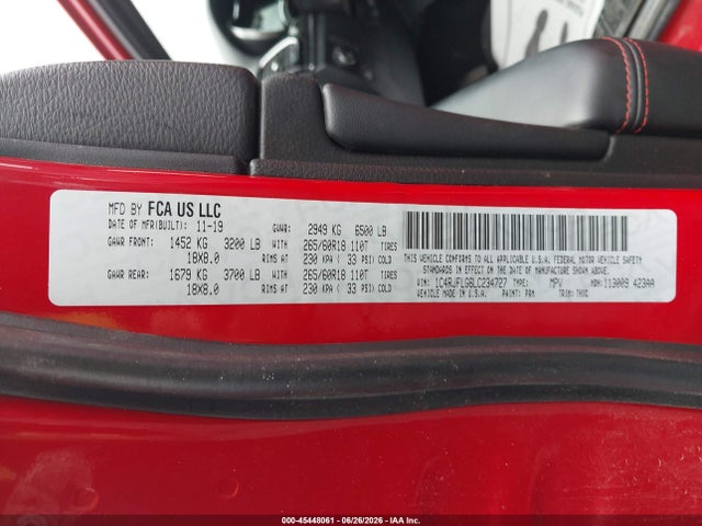 Продаж на аукціоні авто 2020 Jeep Grand Cherokee Trailhawk 4x4, vin: 1C4RJFLG6LC234727, номер лоту: 45448061