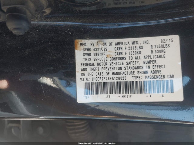Honda ACCORD EX 2015 1HGCR2F79FA128020 Image 9