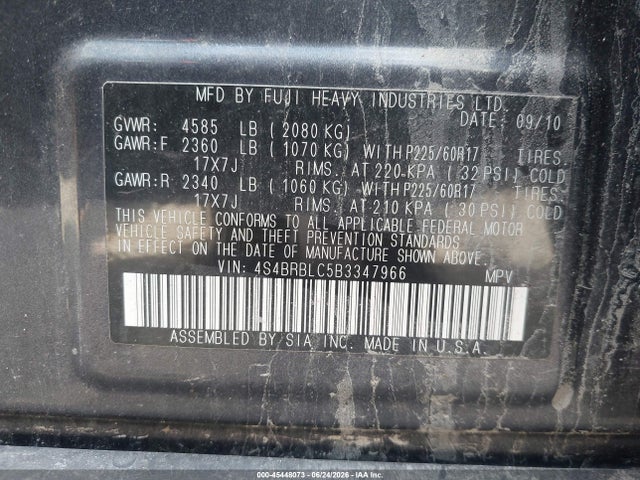 45448073 :رقم المزاد ، 4S4BRBLC5B3347966 vin ، 2011 Subaru Outback 2.5i Limited مزاد بيع