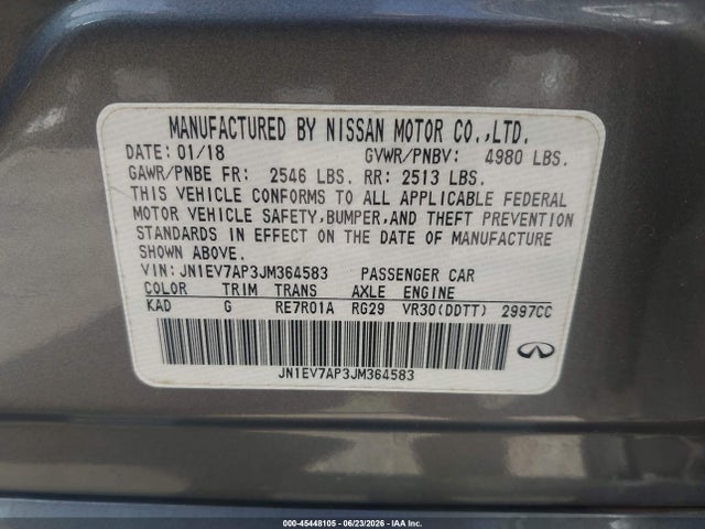 Aukcja sprzedaży 2018 Infiniti Q50 3.0t Luxe, vin: JN1EV7AP3JM364583, numer aukcji: 45448105