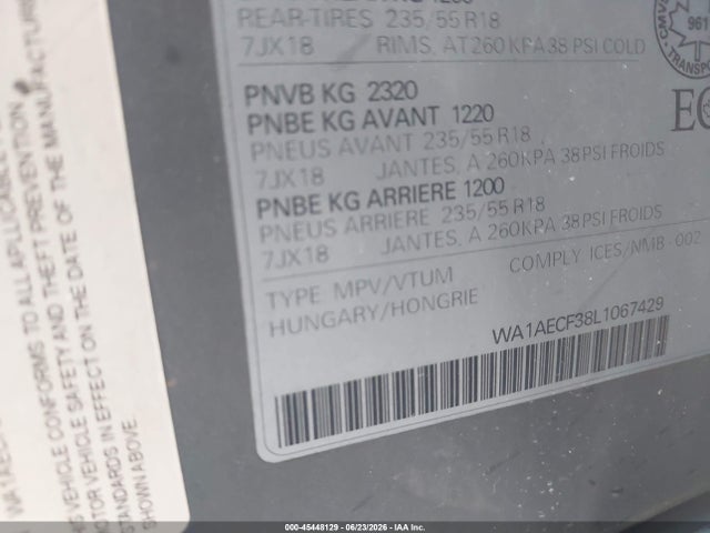 Aukcja sprzedaży 2020 Audi Q3 Premium 45 Tfsi Quattro Tiptronic, vin: WA1AECF38L1067429, numer aukcji: 45448129