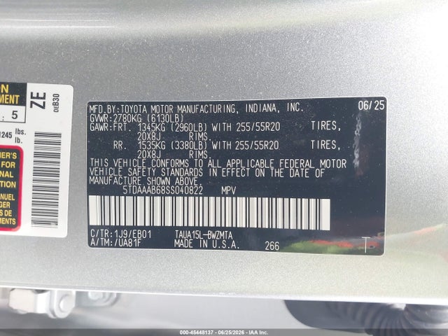 Aukcja sprzedaży 2025 Lexus Tx 350 Premium, vin: 5TDAAAB68SS040822, numer aukcji: 45448137
