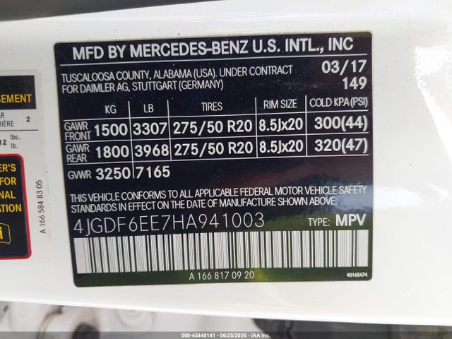 Aukcja sprzedaży 2017 Mercedes-benz Gls 450 4matic, vin: 4JGDF6EE7HA941003, numer aukcji: 45448141