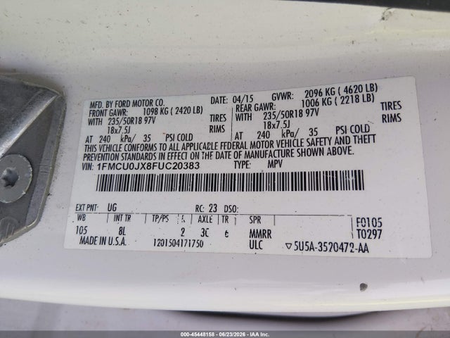 1FMCU0JX8FUC20383 Ford Escape Titanium