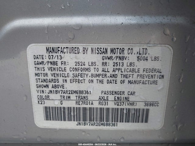 45448204 :رقم المزاد ، JN1BV7AR2EM688361 vin ، 2014 Infiniti Q50 Premium مزاد بيع