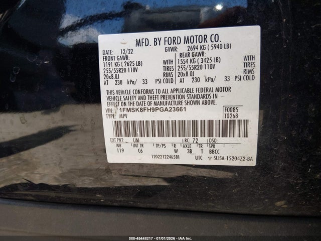 Продажа на аукционе авто 2023 Ford Explorer Limited, vin: 1FMSK8FH9PGA23661, номер лота: 45448217