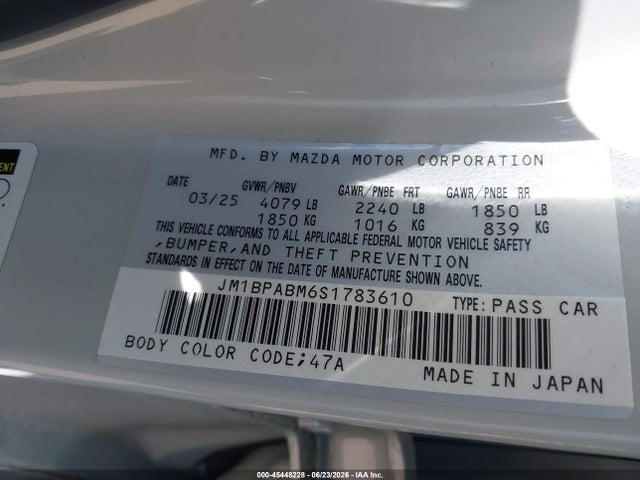 Aukcja sprzedaży 2025 Mazda Mazda3 2.5 S Select Sport, vin: JM1BPABM6S1783610, numer aukcji: 45448228