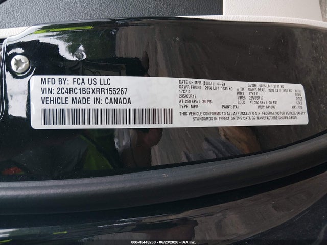 45448260 :رقم المزاد ، 2C4RC1BGXRR155267 vin ، 2024 Chrysler Pacifica Touring L مزاد بيع