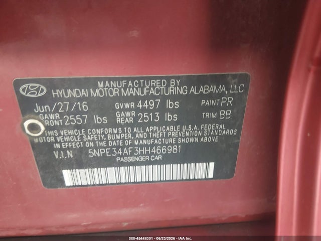 Продажа на аукционе авто 2017 Hyundai Sonata Limited, vin: 5NPE34AF3HH466981, номер лота: 45448301