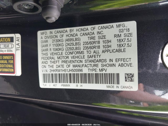 2HKRW1H51JH505996 Honda CR-V EX