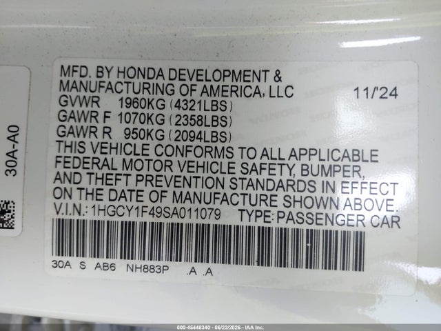 Honda ACCORD SE 2025 1HGCY1F49SA011079 Image 9