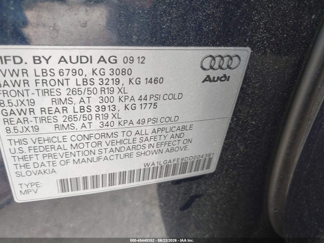 Продаж на аукціоні авто 2013 Audi Q7 3.0t Premium, vin: WA1LGAFE9DD004381, номер лоту: 45448352