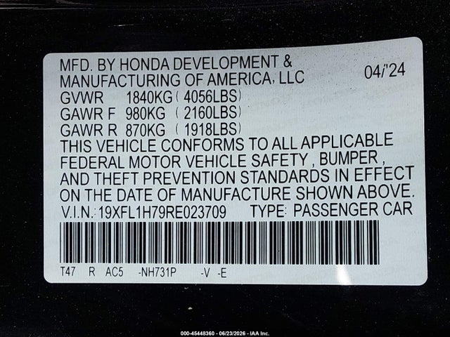 19XFL1H79RE023709 Honda Civic Ex-l