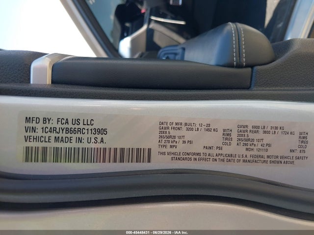 2024 Jeep Grand Cherokee 4xe მანქანა იყიდება აუქციონზე, vin: 1C4RJYB66RC113905, აუქციონის ნომერი: 45448431